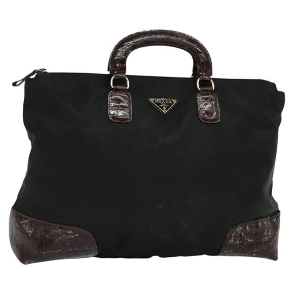 PRADA Hand Bag Nylon Black Gold - Picture 1 of 12